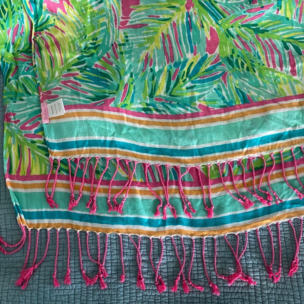 Lilly Pulitzer Pink, Teal & Gold Striped shawl/wrap